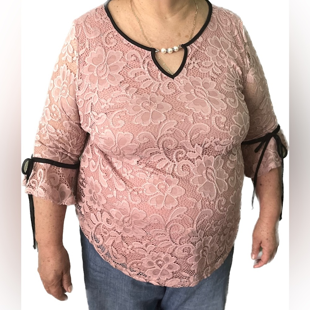 Pink Lace Blouse, Onyx Apparel, Extra Large